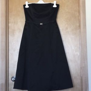 Black strapless tea length dress